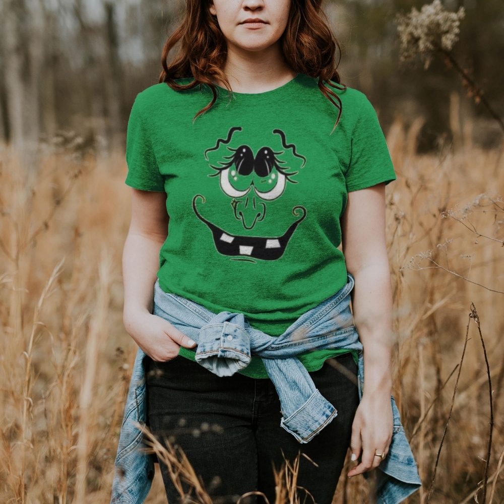 Witch Face Halloween Green Tshirt